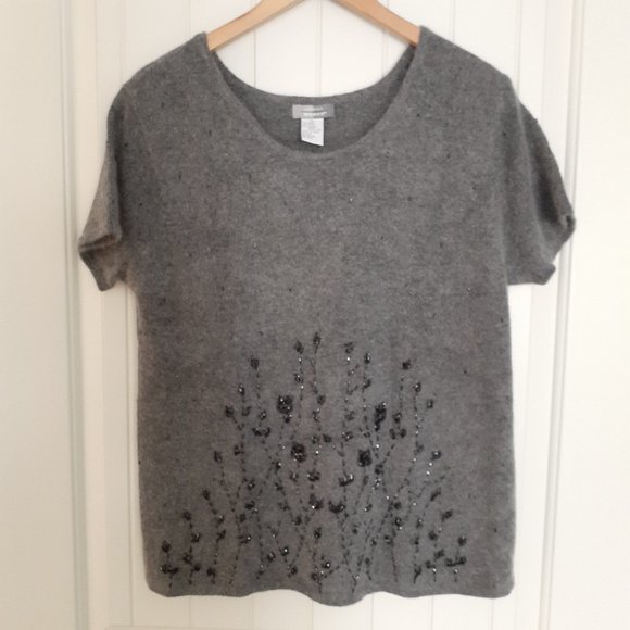 Urban Works Beaded Angora Blend Short Sleeve Round Neck Sweater Gray Size XL - Picture 1 of 8